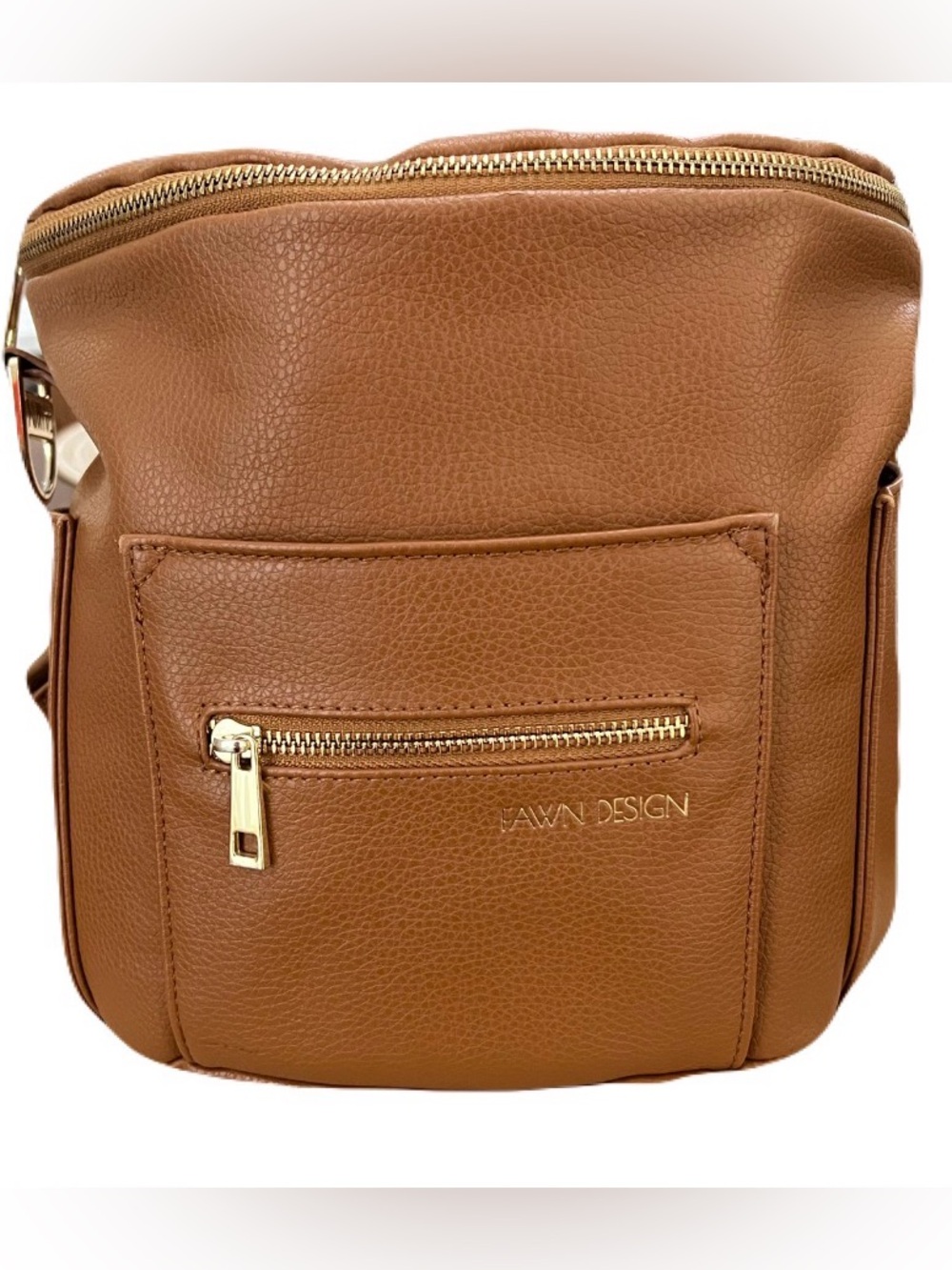 Mini Fawn Design Cognac Leather diaper bag with Gold Hardware